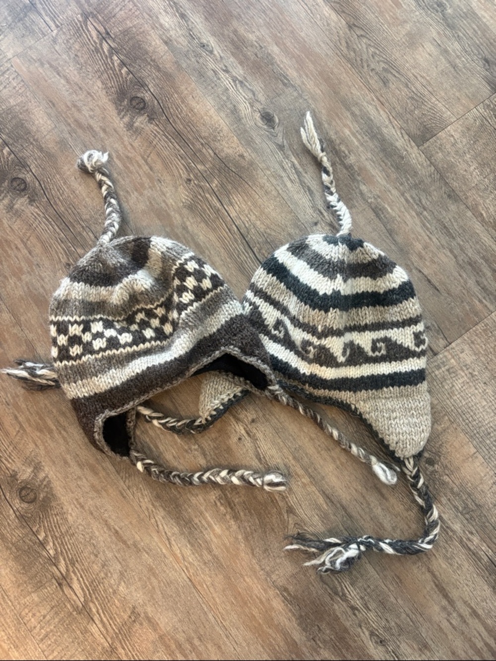 Handmade Brown & Cream Kids Earflap Winter Hat - Unbranded